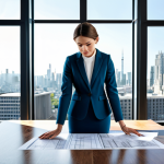 **

"A professional architect, fully clothed in a stylish yet modest dress and blazer, reviewing blueprints in a bright, modern office space with large windows overlooking a cityscape, appropriate attire, safe for work, perfect anatomy, natural proportions, professional photography, high quality, family-friendly."

**