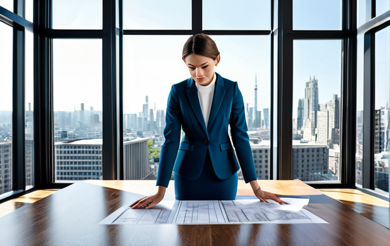 **
"A professional architect, fully clothed in a stylish yet modest dress and blazer, reviewing blueprints in a bright, modern office space with large windows overlooking a cityscape, appropriate attire, safe for work, perfect anatomy, natural proportions, professional photography, high quality, family-friendly."
**