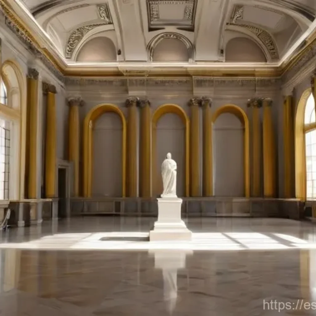 전통 예술과 현대 설치 예술 공간 비교 - The Silent Reverence of Classical Grandeur**

A wide shot of a majestic, traditional art museum hall...