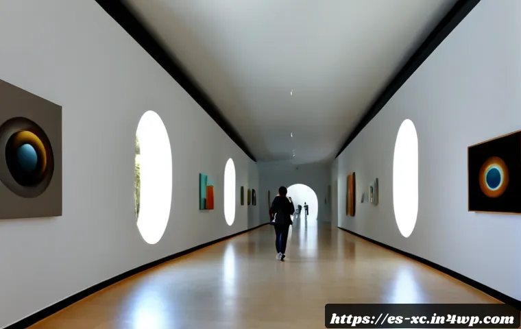 예술 공간에서의 직관적 디자인 원칙 - Photorealistic contemporary art gallery in Barcelona, intuitive visitor flow created by wide sunlit ...