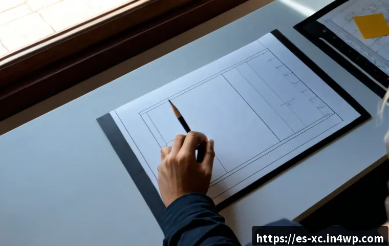 설치 예술 공간의 평면도 작성하기 - Photorealistic overhead view of an architect’s desk in a contemporary Spanish art gallery, hands usi...